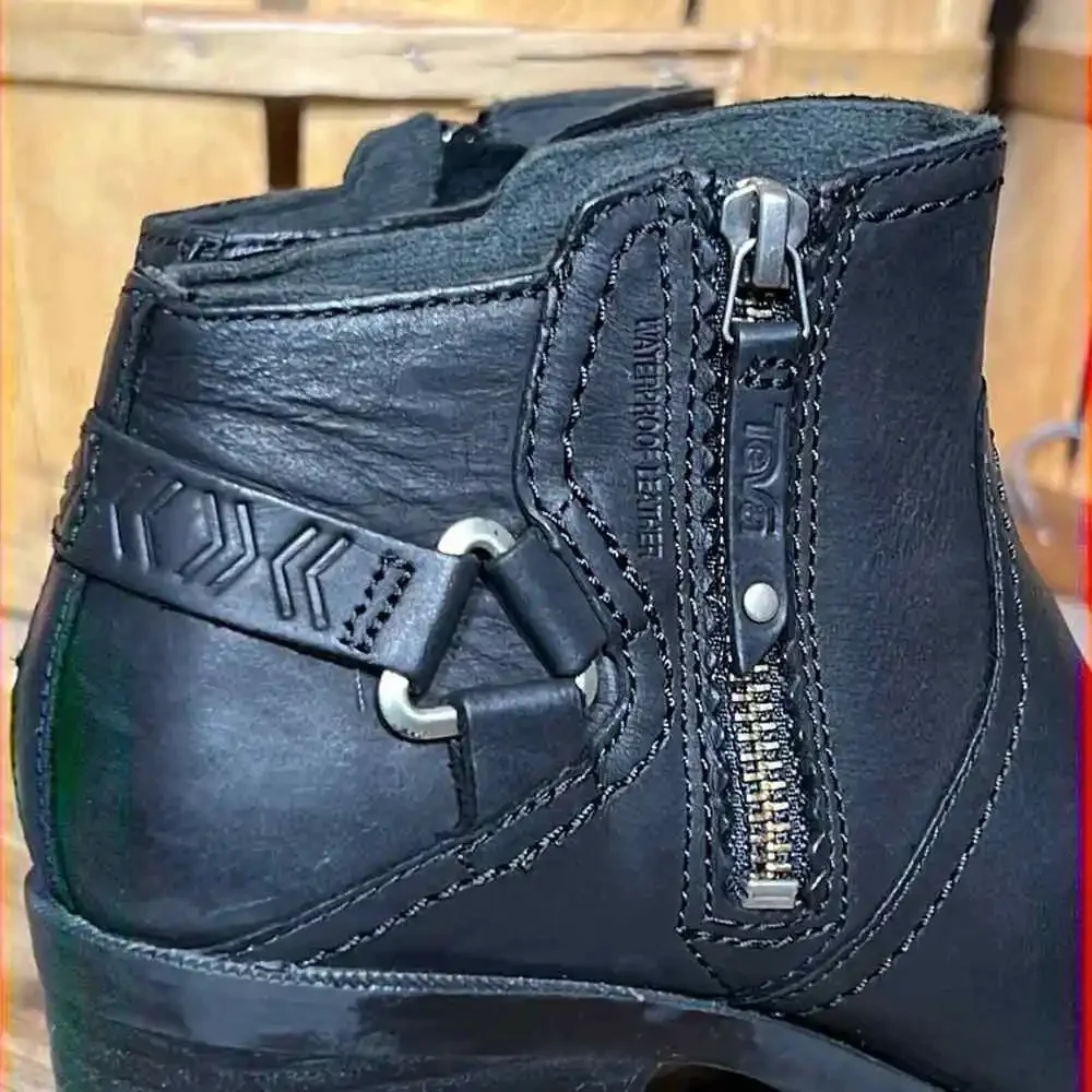 Teva Foxy Black Leather Waterproof 1017161 Zip-Up Ankle Boots Womens Size 5.5